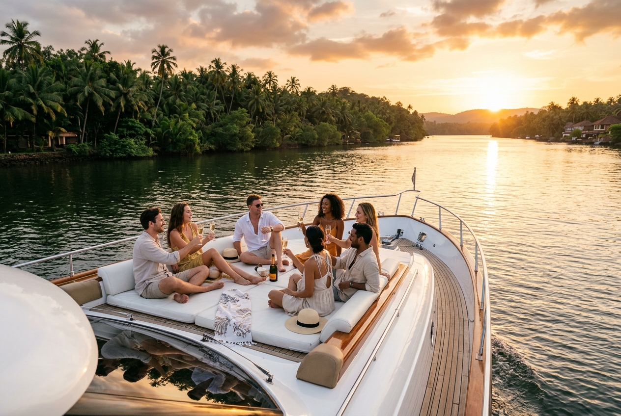 Luxury Private Yacht Charter at Britona Jetty on Mandovi River Goa
